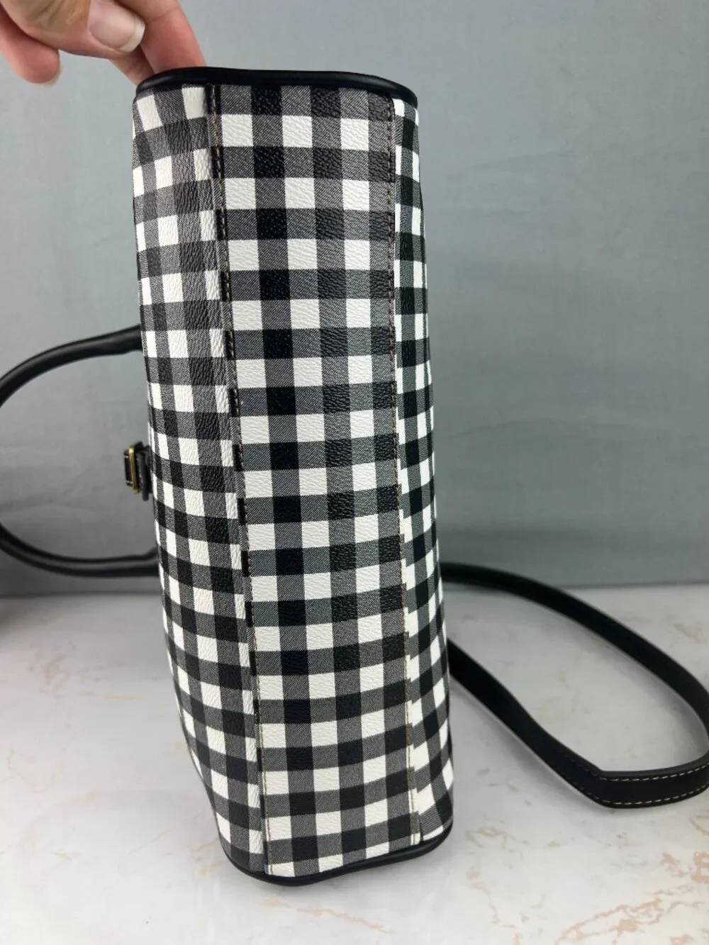 NWT St. John's Bay Hanover Satchel Black & White Gingham Checkered Print Purse